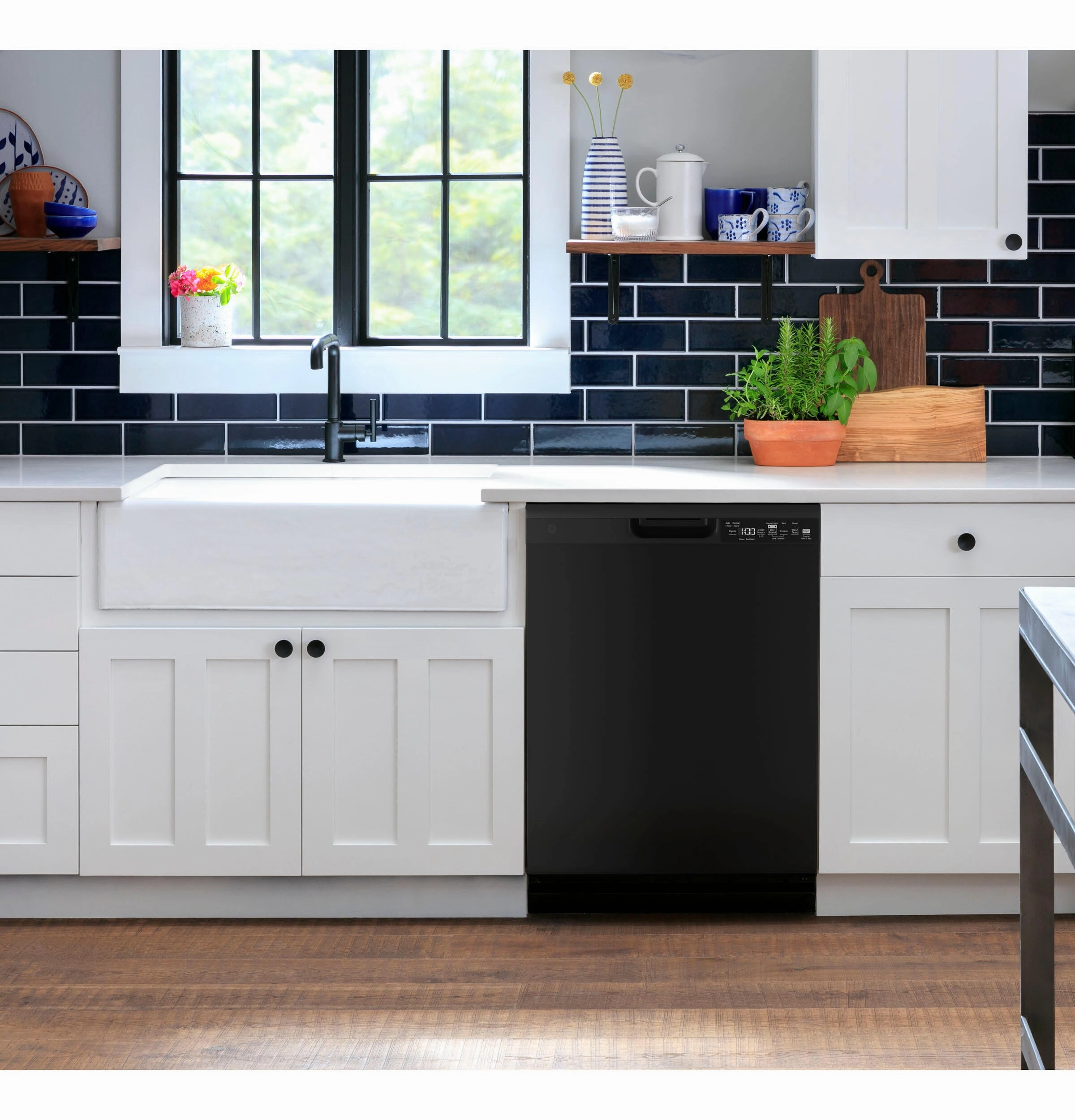 Ge Appliances GDF550PGRBB Ge Front Control With Plastic Interior Dishwasher With Sanitize Cycle & Dry Boost