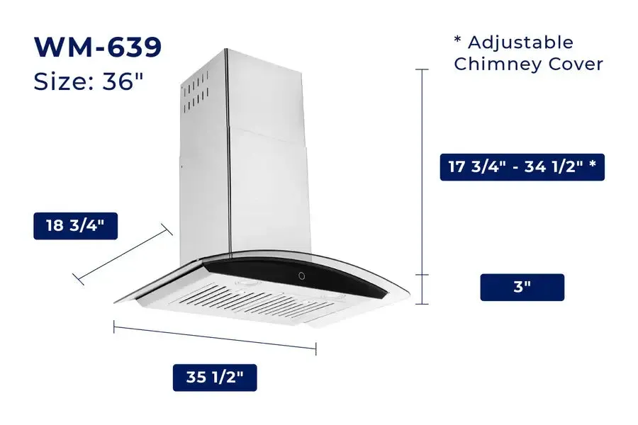 Hauslane Chef Convertible Stainless Steel Wall Mount Range Hood with Size Options (WM-639SS)