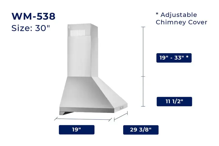 HauslaneChef Convertible Stainless Steel Wall Mount Range Hood with Size Options (WM-538SS)