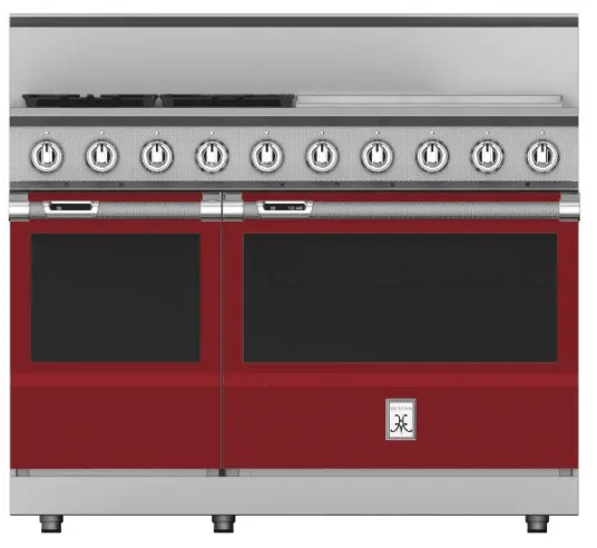 Hestan KRD484GDNGBG 48" 4-Burner Dual Fuel Range With 24" Griddle - Natural Gas - Burgundy / Tin Roof