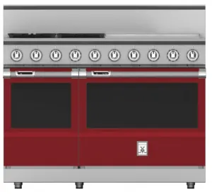 Hestan KRD484GDNGBG 48" 4-Burner Dual Fuel Range With 24" Griddle - Natural Gas - Burgundy / Tin Roof
