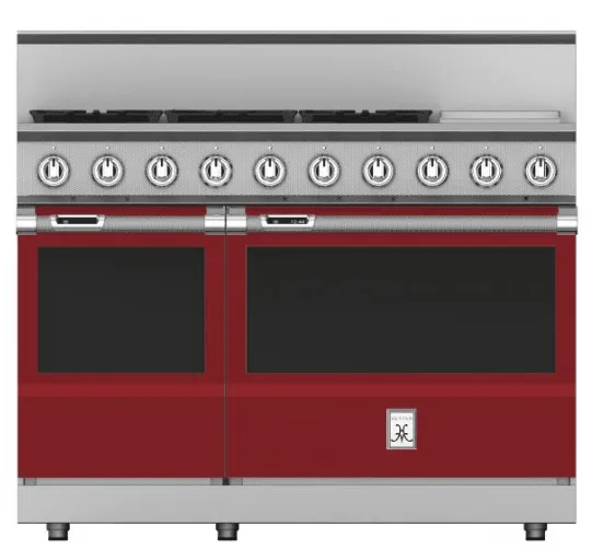 Hestan KRD485GDNGBG 48" 5-Burner Dual Fuel Range With 12" Griddle - Natural Gas - Burgundy / Tin Roof
