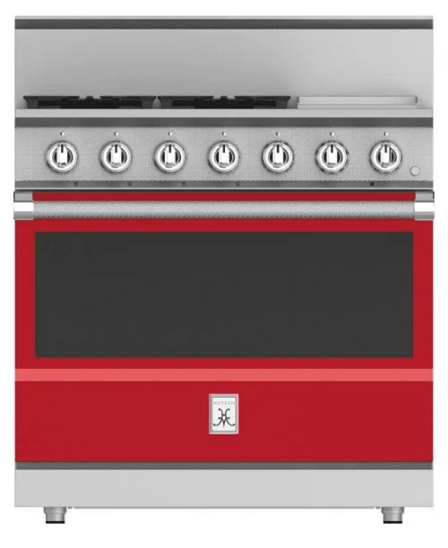 Hestan KRG364GDNGRD 36" 4-Burner All Gas Range With 12" Griddle - Natural Gas - Red / Matador