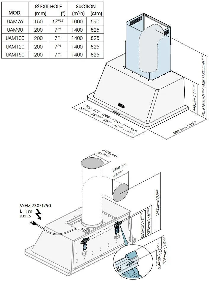 Ilve UAM150BG Majestic 60 Inch Blue Grey Wall Mount Range Hood