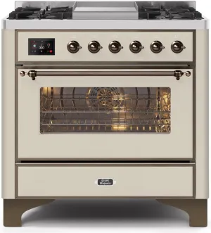 Ilve UM09FDNS3AWB Majestic Ii 36 Inch Dual Fuel Natural Gas Freestanding Range In Antique White With Bronze Trim