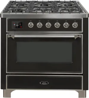 Ilve UM09FDNS3MGCLP Majestic Ii 36 Inch Dual Fuel Liquid Propane Freestanding Range In Matte Graphite With Chrome Trim