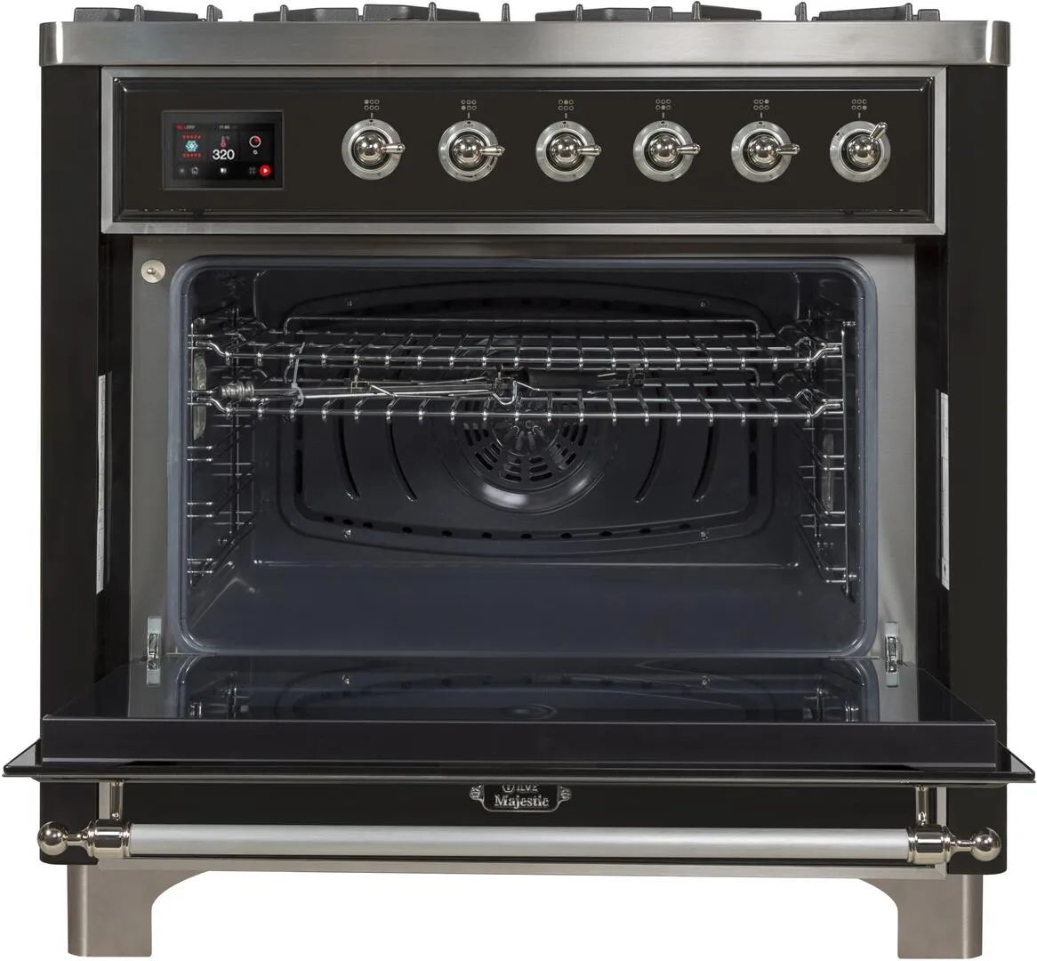 Ilve UM09FDNS3MGCLP Majestic Ii 36 Inch Dual Fuel Liquid Propane Freestanding Range In Matte Graphite With Chrome Trim