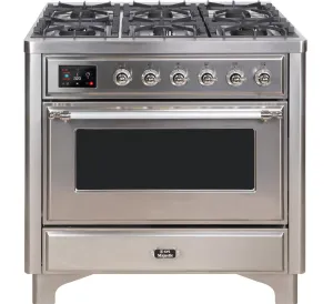 Ilve UM09FDNS3SSC Majestic Ii 36 Inch Dual Fuel Natural Gas Freestanding Range In Stainless Steel With Chrome Trim