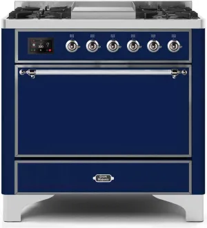 Ilve UM09FDQNS3MBCLP Majestic Ii 36 Inch Dual Fuel Liquid Propane Freestanding Range In Blue With Chrome Trim