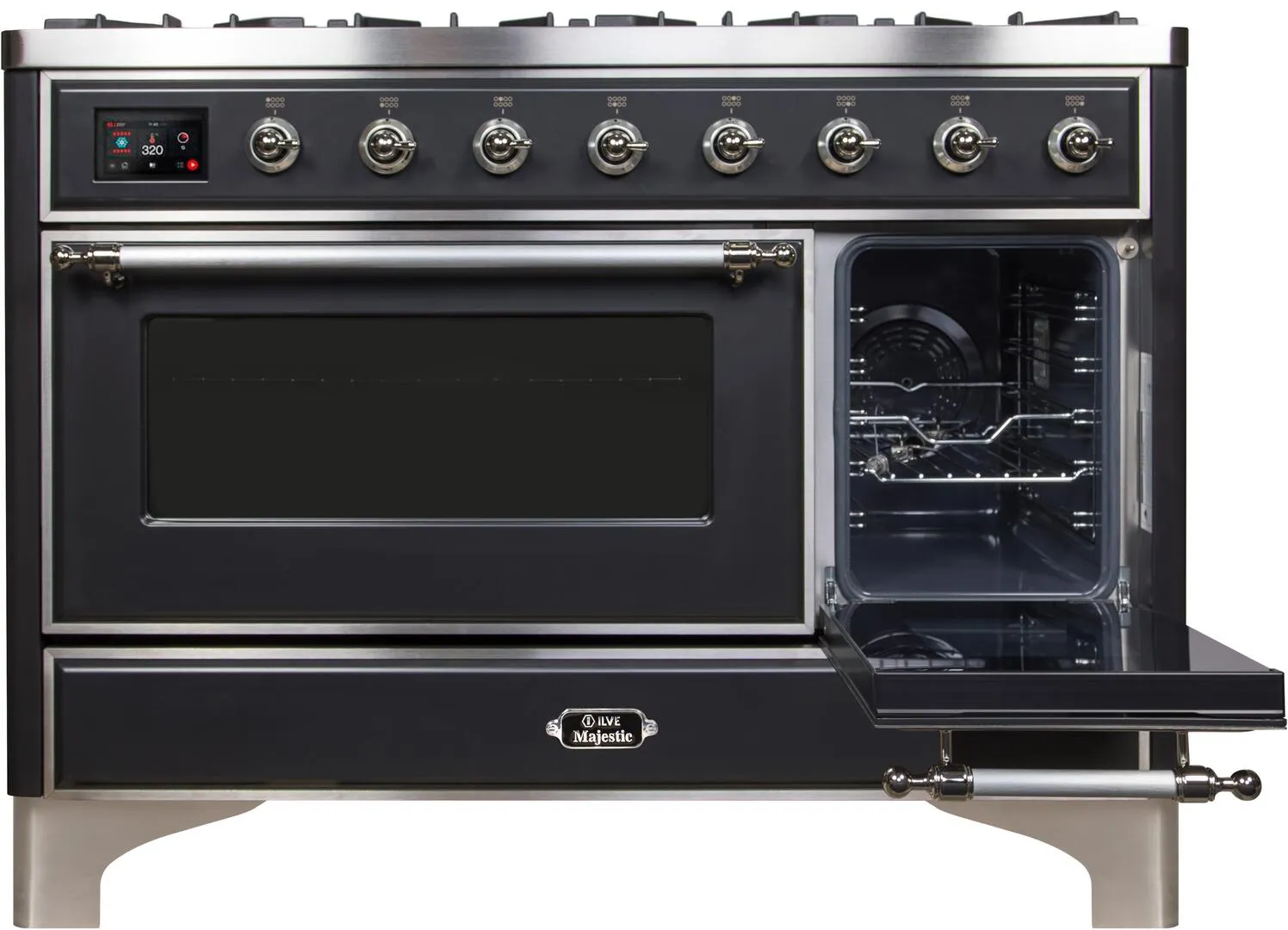 Ilve UM12FDNS3MGCLP Majestic Ii 48 Inch Dual Fuel Liquid Propane Freestanding Range In Matte Graphite With Chrome Trim