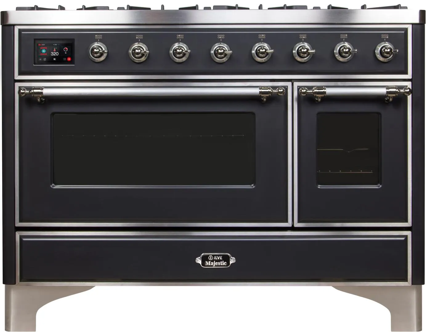Ilve UM12FDNS3MGCLP Majestic Ii 48 Inch Dual Fuel Liquid Propane Freestanding Range In Matte Graphite With Chrome Trim