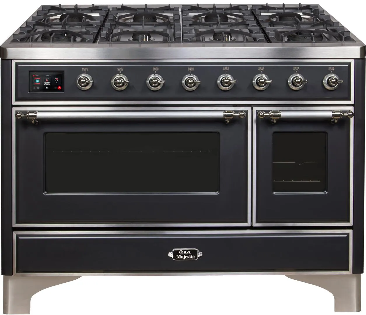 Ilve UM12FDNS3MGCLP Majestic Ii 48 Inch Dual Fuel Liquid Propane Freestanding Range In Matte Graphite With Chrome Trim