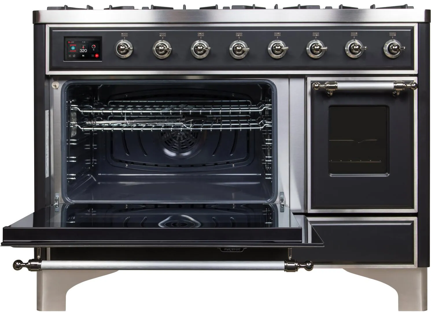 Ilve UM12FDNS3MGCLP Majestic Ii 48 Inch Dual Fuel Liquid Propane Freestanding Range In Matte Graphite With Chrome Trim