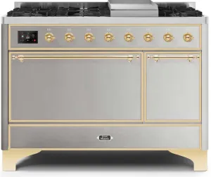 Ilve UM12FDQNS3SSGLP Majestic Ii 48 Inch Dual Fuel Liquid Propane Freestanding Range In Stainless Steel With Brass Trim