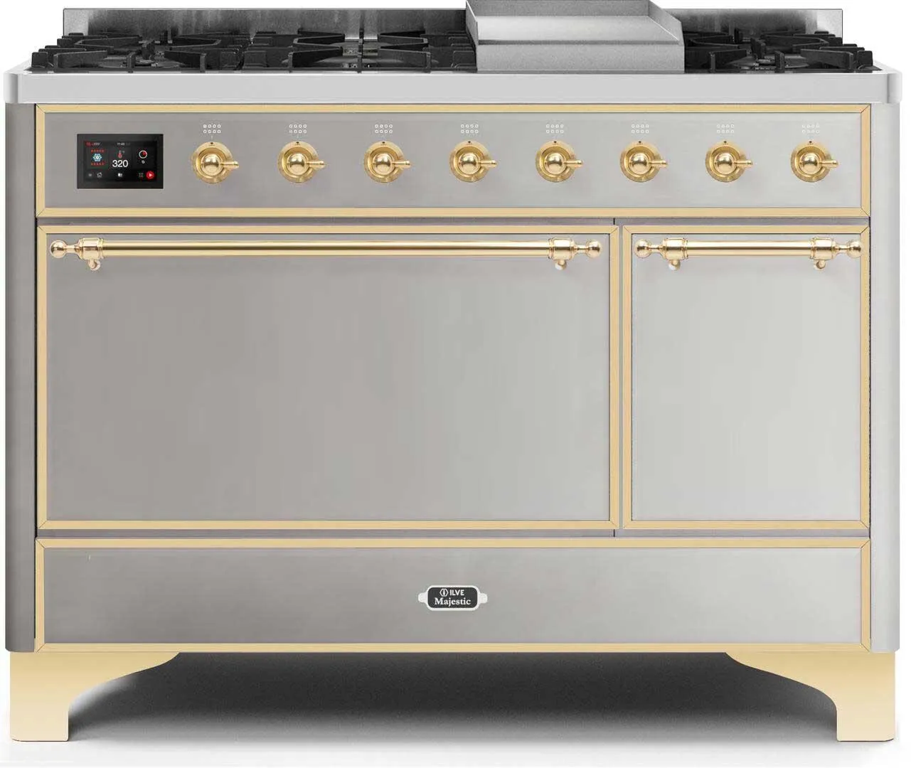Ilve UM12FDQNS3SSGLP Majestic Ii 48 Inch Dual Fuel Liquid Propane Freestanding Range In Stainless Steel With Brass Trim