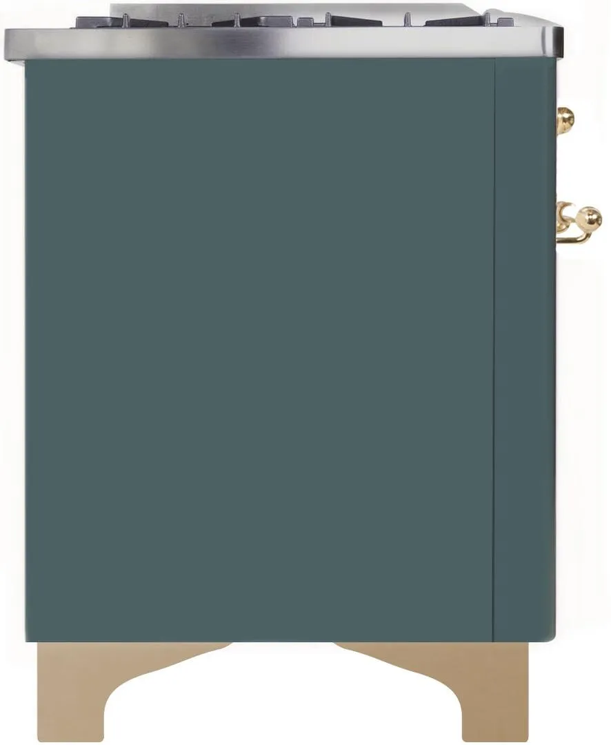 Ilve UM15FDNS3BGGLP Majestic Ii 60 Inch Dual Fuel Liquid Propane Freestanding Range In Blue Grey With Brass Trim