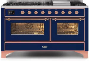 Ilve UM15FDNS3MBPLP Majestic Ii 60 Inch Dual Fuel Liquid Propane Freestanding Range In Blue With Copper Trim