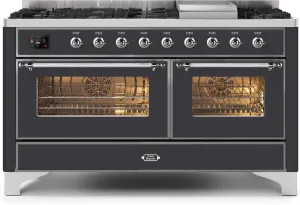 Ilve UM15FDNS3MGC Majestic Ii 60 Inch Dual Fuel Natural Gas Freestanding Range In Matte Graphite With Chrome Trim