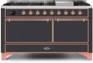 Ilve UM15FDQNS3MGPLP Majestic Ii 60 Inch Dual Fuel Liquid Propane Freestanding Range In Matte Graphite With Copper Trim