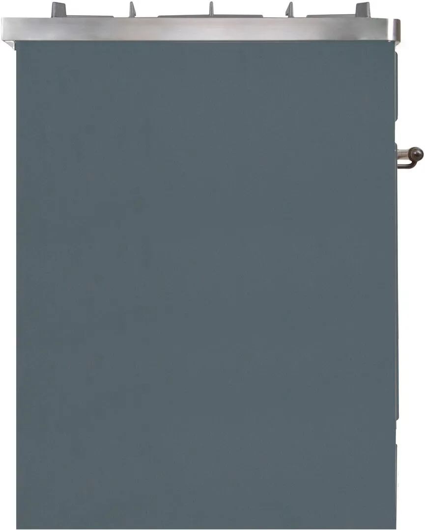 Ilve UM30DNE3BGBLP Majestic Ii 30 Inch Dual Fuel Liquid Propane Freestanding Range In Blue Grey With Bronze Trim