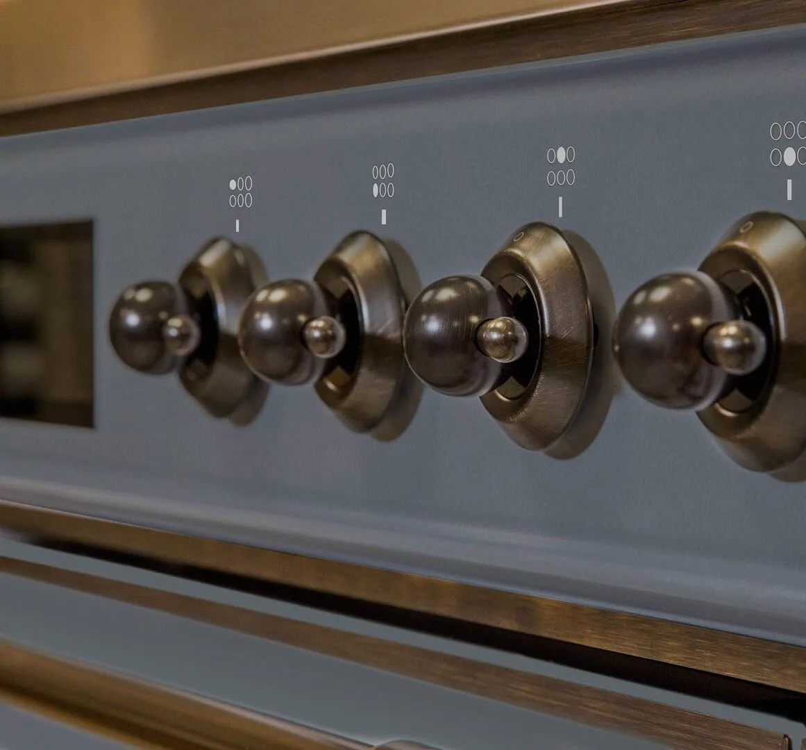 Ilve UM30DNE3BGBLP Majestic Ii 30 Inch Dual Fuel Liquid Propane Freestanding Range In Blue Grey With Bronze Trim