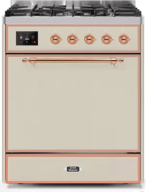 Ilve UM30DQNE3AWPLP Majestic Ii 30 Inch Dual Fuel Liquid Propane Freestanding Range In Antique White With Copper Trim