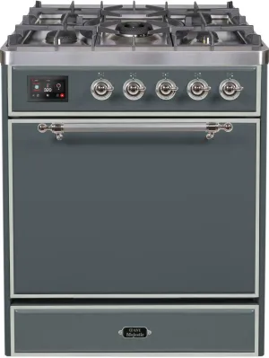 Ilve UM30DQNE3BGC Majestic Ii 30 Inch Dual Fuel Natural Gas Freestanding Range In Blue Grey With Chrome Trim