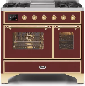 Ilve UMD10FDNS3BUG Majestic Ii 40 Inch Dual Fuel Natural Gas Freestanding Range In Burgundy With Brass Trim