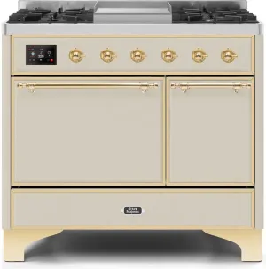 Ilve UMD10FDQNS3AWG Majestic Ii 40 Inch Dual Fuel Natural Gas Freestanding Range In Antique White With Brass Trim