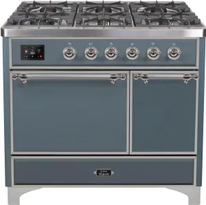 Ilve UMD10FDQNS3BGCLP Majestic Ii 40 Inch Dual Fuel Liquid Propane Freestanding Range In Blue Grey With Chrome Trim