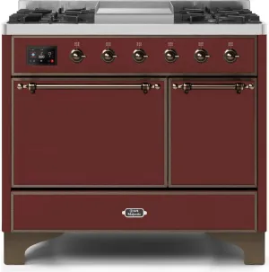 Ilve UMD10FDQNS3BUBLP Majestic Ii 40 Inch Dual Fuel Liquid Propane Freestanding Range In Burgundy With Bronze Trim