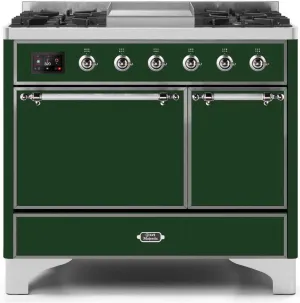 Ilve UMD10FDQNS3EGCLP Majestic Ii 40 Inch Dual Fuel Liquid Propane Freestanding Range In Emerald Green With Chrome Trim