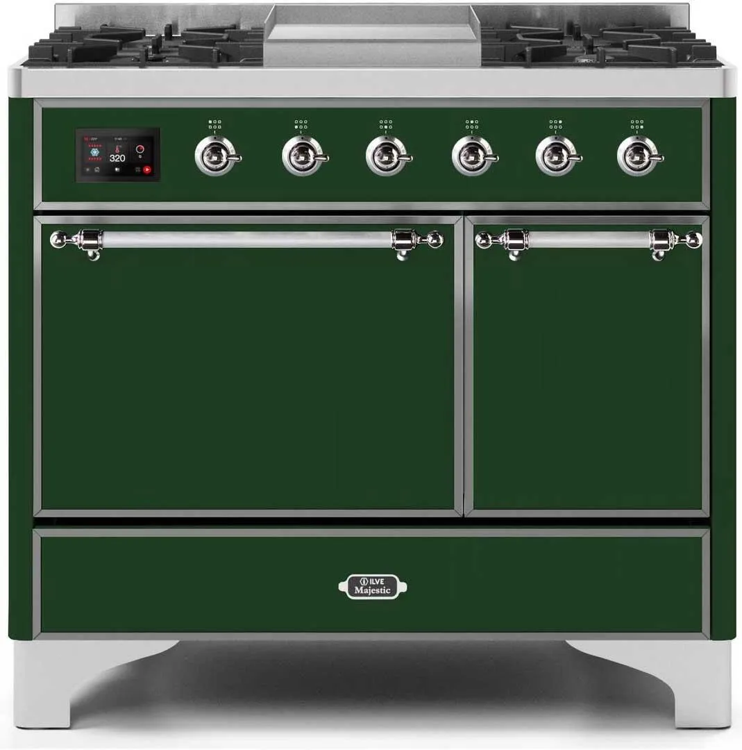 Ilve UMD10FDQNS3EGCLP Majestic Ii 40 Inch Dual Fuel Liquid Propane Freestanding Range In Emerald Green With Chrome Trim