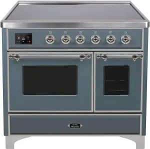 Ilve UMDI10NS3BGC Majestic Ii 40 Inch Electric Freestanding Range In Blue Grey With Chrome Trim