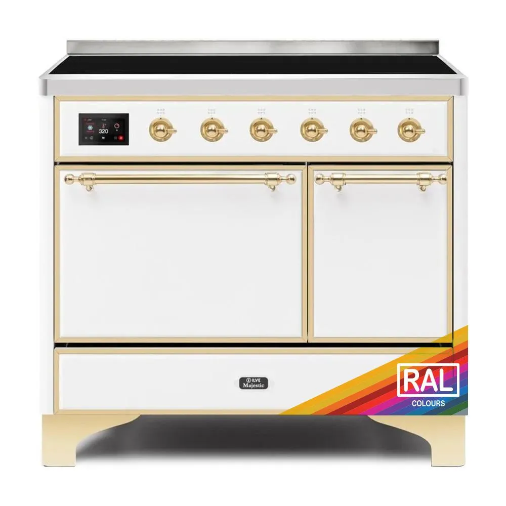 Ilve UMDI10QNS3RAG Ilve Majestic Ii 40 Umdi10Qns3Rag Freestanding Electric Range With Induction Double Oven With Solid Door In Ral Color With Brass Knobs