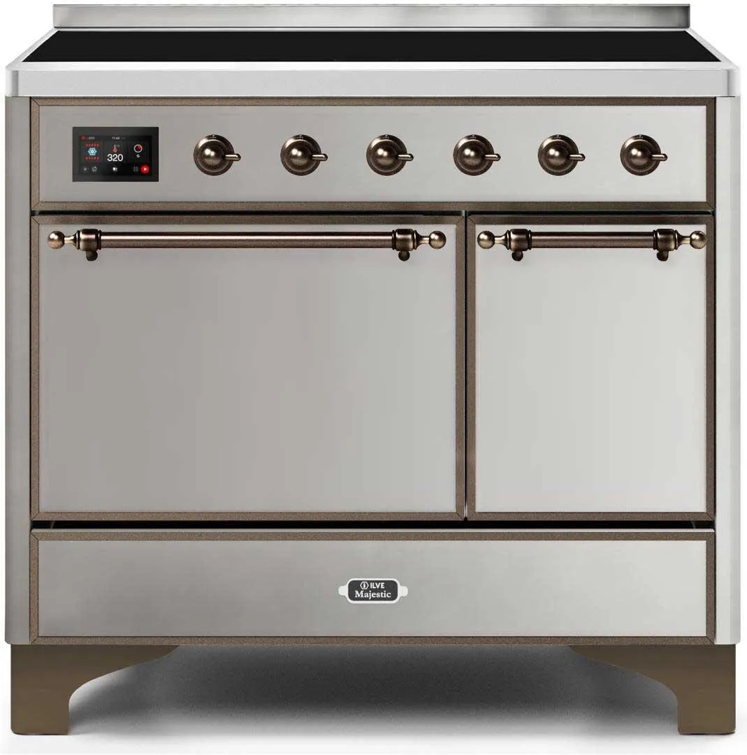 Ilve UMDI10QNS3SSB Majestic Ii 40 Inch Electric Freestanding Range In Stainless Steel With Bronze Trim