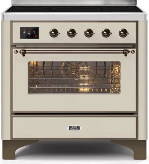 Ilve UMI09NS3AWB Majestic Ii 36 Inch Electric Freestanding Range In Antique White With Bronze Trim