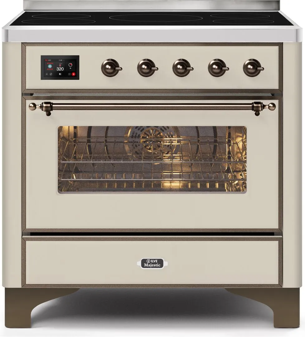 Ilve UMI09NS3AWB Majestic Ii 36 Inch Electric Freestanding Range In Antique White With Bronze Trim