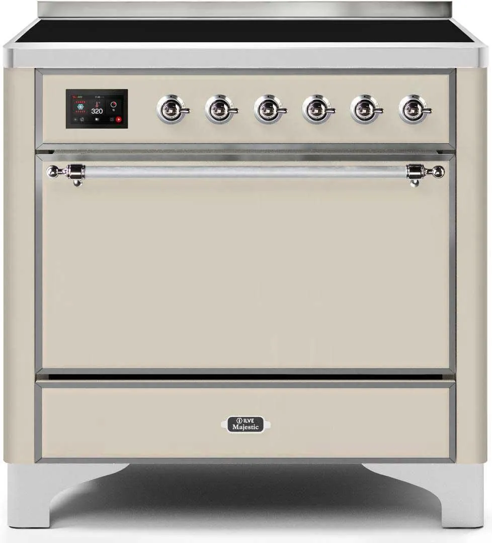 Ilve UMI09QNS3AWC Majestic Ii 36 Inch Electric Freestanding Range In Antique White With Chrome Trim