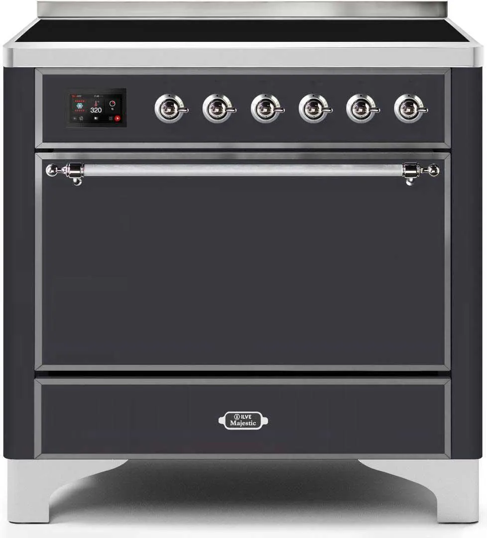 Ilve UMI09QNS3MGC Majestic Ii 36 Inch Electric Freestanding Range In Matte Graphite With Chrome Trim