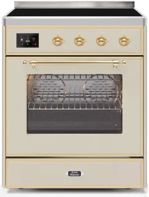 Ilve UMI30NE3AWG Majestic Ii 30 Inch Electric Freestanding Range In Antique White With Brass Trim