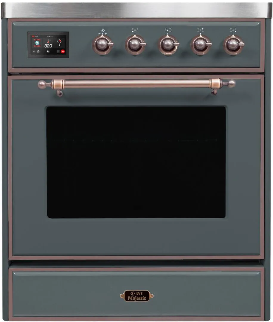 Ilve UMI30NE3BGB Majestic Ii 30 Inch Electric Freestanding Range In Blue Grey With Bronze Trim