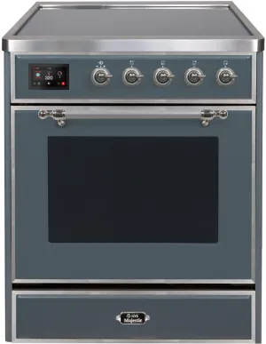 Ilve UMI30NE3BGC Majestic Ii 30 Inch Electric Freestanding Range In Blue Grey With Chrome Trim