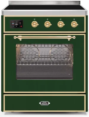 Ilve UMI30NE3EGG Majestic Ii 30 Inch Electric Freestanding Range In Emerald Green With Brass Trim