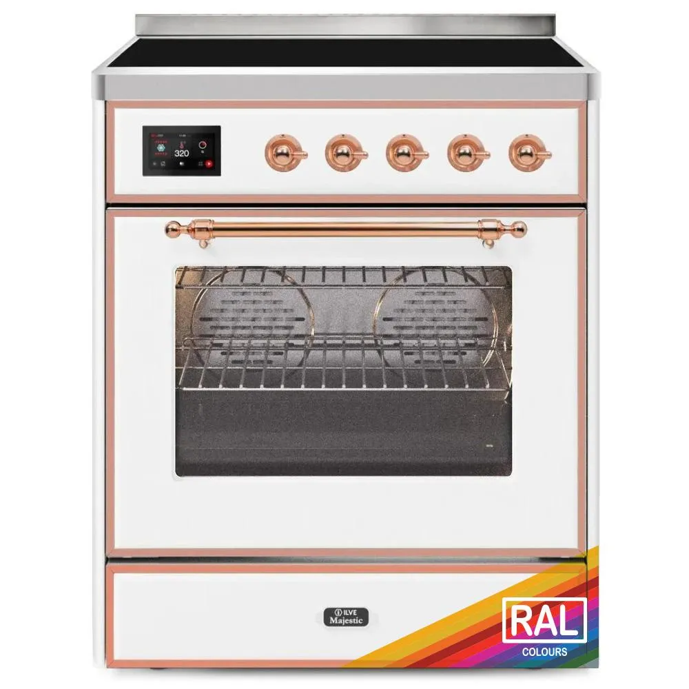 Ilve UMI30NE3RAP Ilve Majestic Ii 30 Umi30Ne3Rap Freestanding Electric Range With Induction Single Oven With Triple Glass Door In Ral Color With Copper Knobs