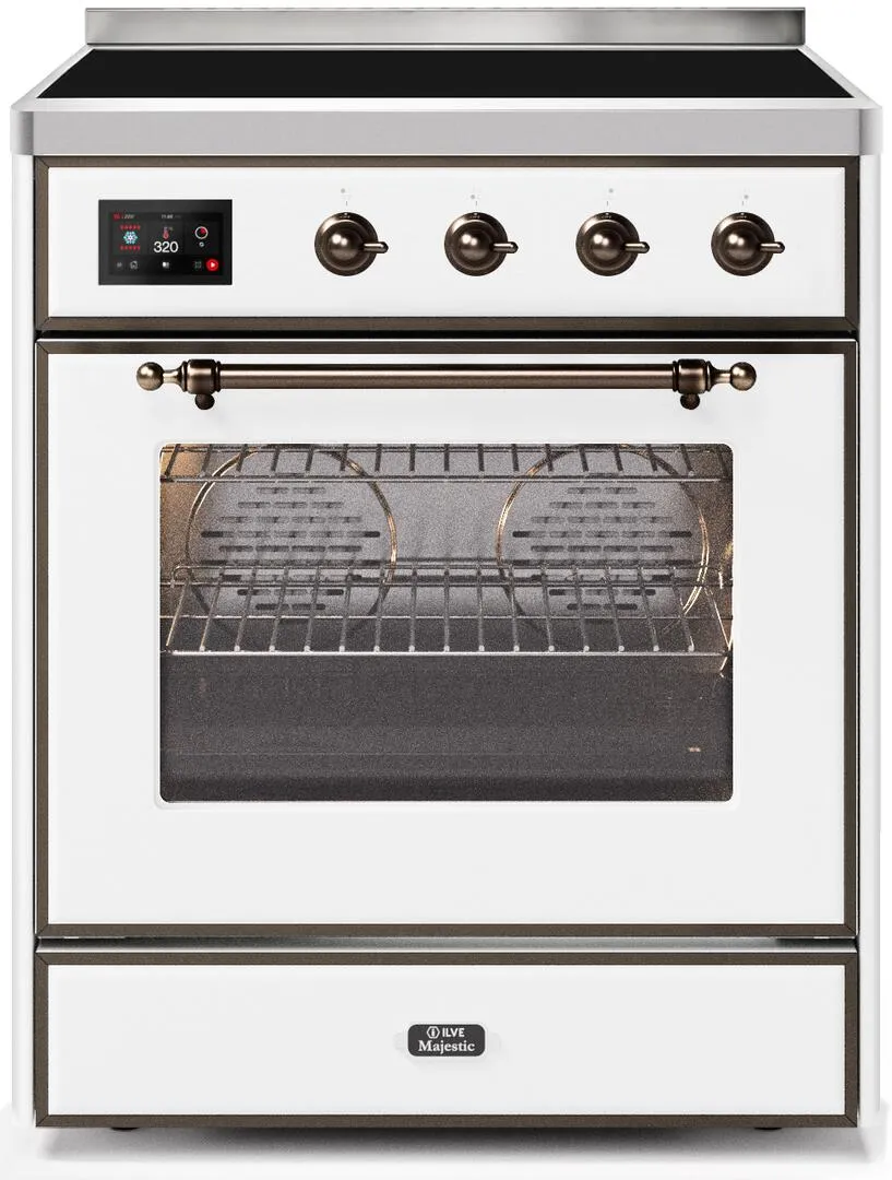 Ilve UMI30NE3WHB Majestic Ii 30 Inch Electric Freestanding Range In White With Bronze Trim