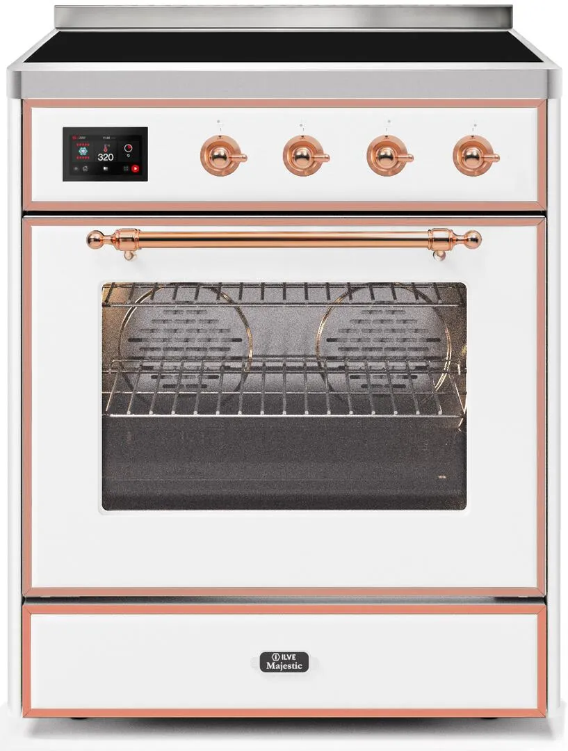 Ilve UMI30NE3WHP Majestic Ii 30 Inch Electric Freestanding Range In White With Copper Trim