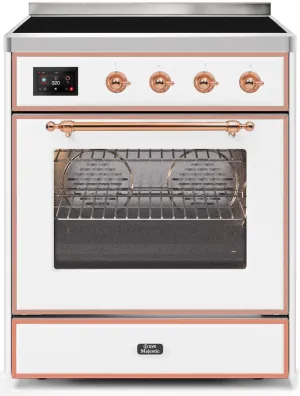Ilve UMI30NE3WHP Majestic Ii 30 Inch Electric Freestanding Range In White With Copper Trim
