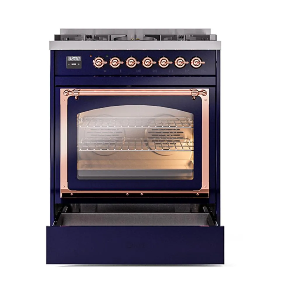 Ilve UN30NMPMBP Ilve Un30Nmpmbp Nostalgie Ii Noblesse 30" Dual Fuel Range (Natural Gas, Triple Glass Door, Midnight Blue, Copper)