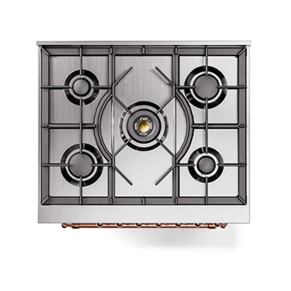 Ilve UN30NMPWHP Ilve Un30Nmpwhp Nostalgie Ii Noblesse 30" Dual Fuel Range (Natural Gas, Triple Glass Door, White, Copper)